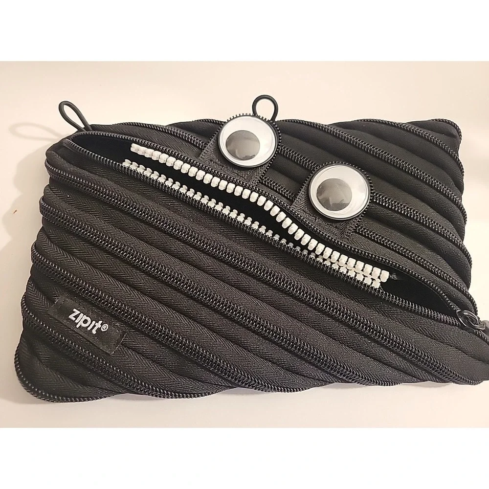 Zipit Monster Pencil Case With Eyes & Teeth Design Black 3 Ring Pouch‎ Binder
